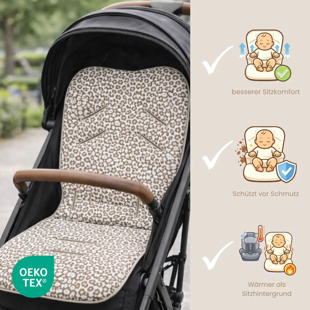 Sitzauflage Musselin Leoprint für den Kinderwagen - universell passend District for Kids